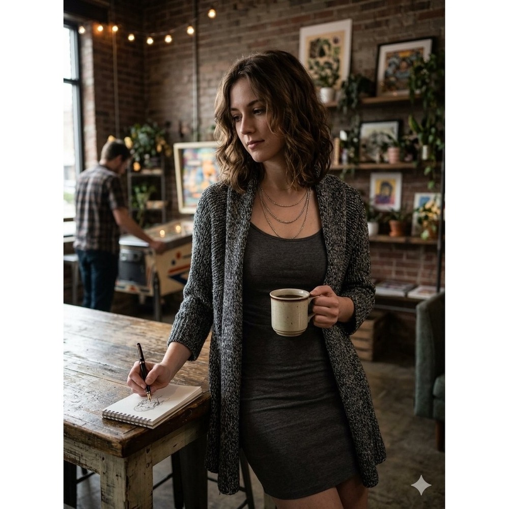 Pout Cardigan Sweater Womens Small Grey Excellent Marled Knit Open Front Shawl